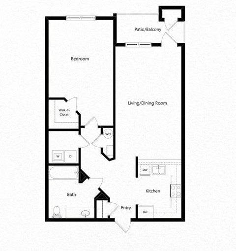 Floor plan for 1 bed, 1 bath, 787 sqft
